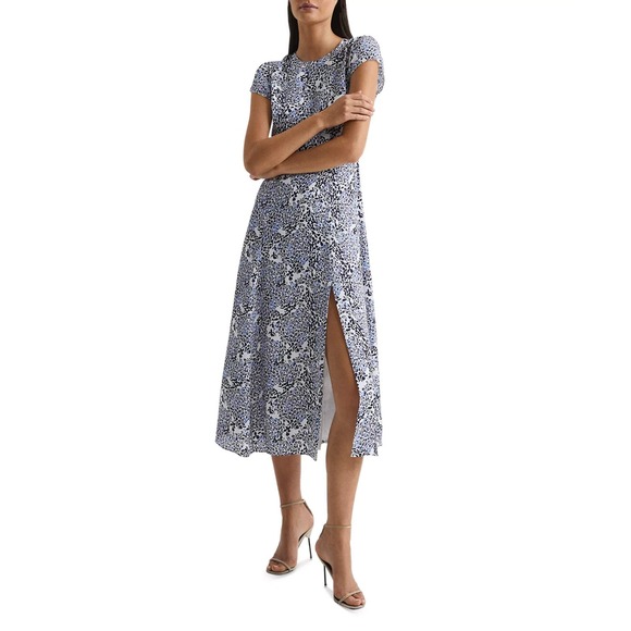 Reiss Dresses & Skirts - Reiss Livia Mosaic Print Split Midi Dress Floral Blue White Navy 7
